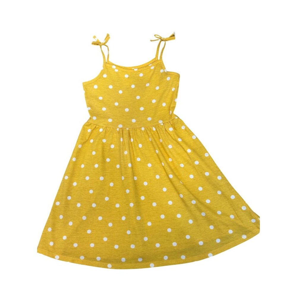 Jumping Beans Girls’ Sun Tank Dress 6 Yellow White Polkadots Shoulder Bow Ties